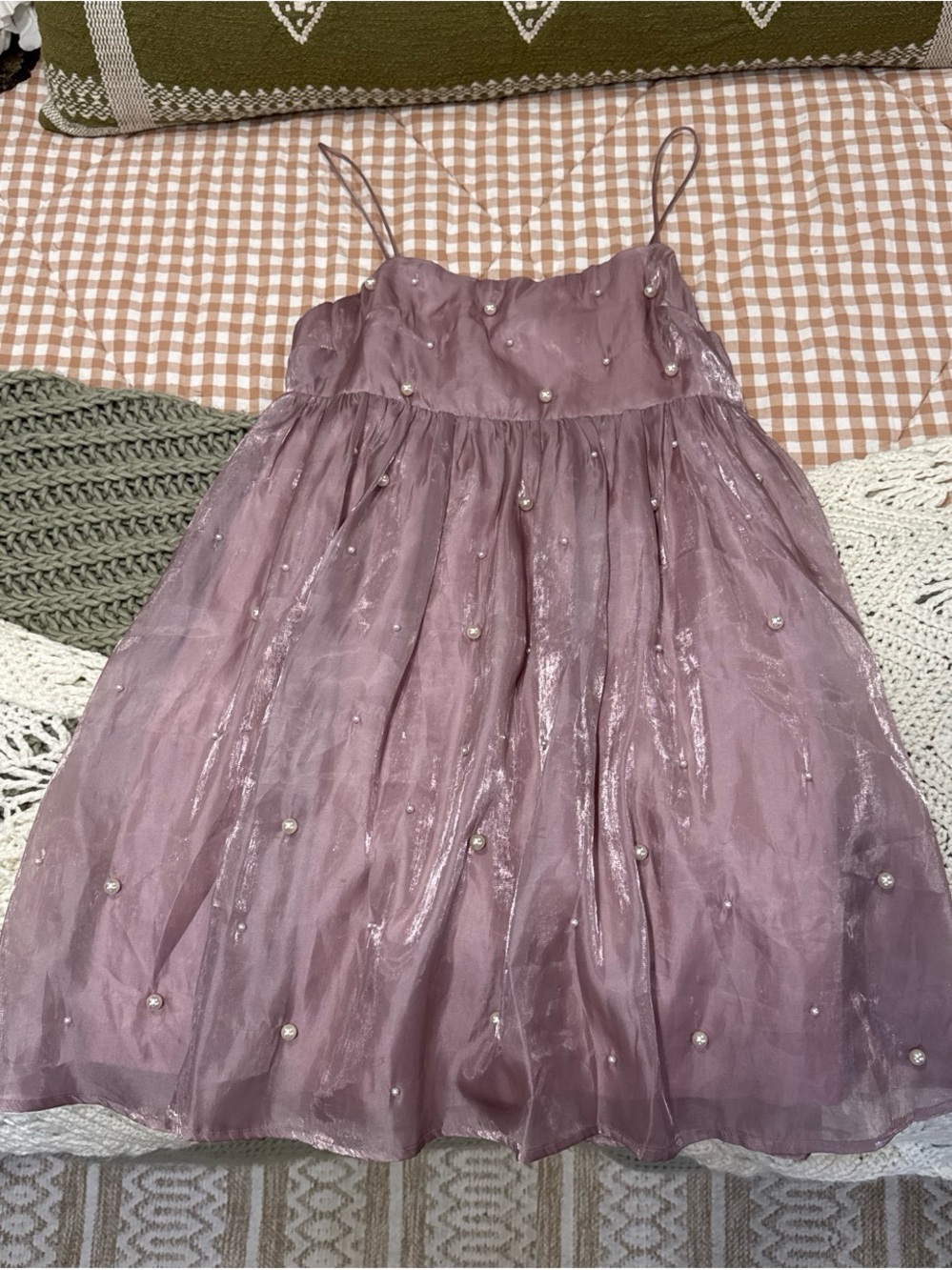 Girls' Dusty Mauve Pearl-Embellished Party Dress
